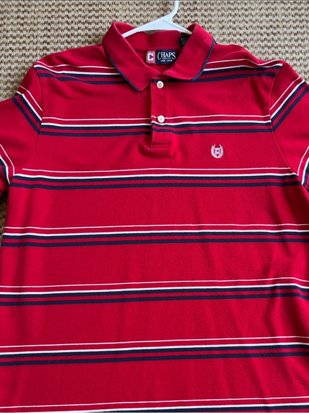 Chaps Red Polo with Navy & White Stripes